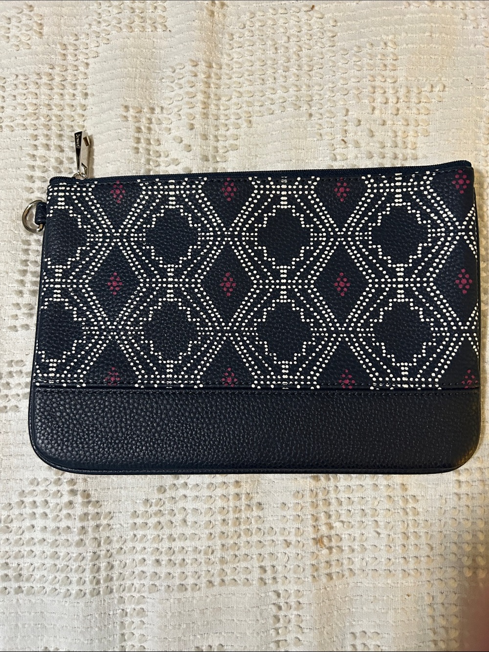 Jewell by thirty one Black and White Patterned Clutch with Pink Accents